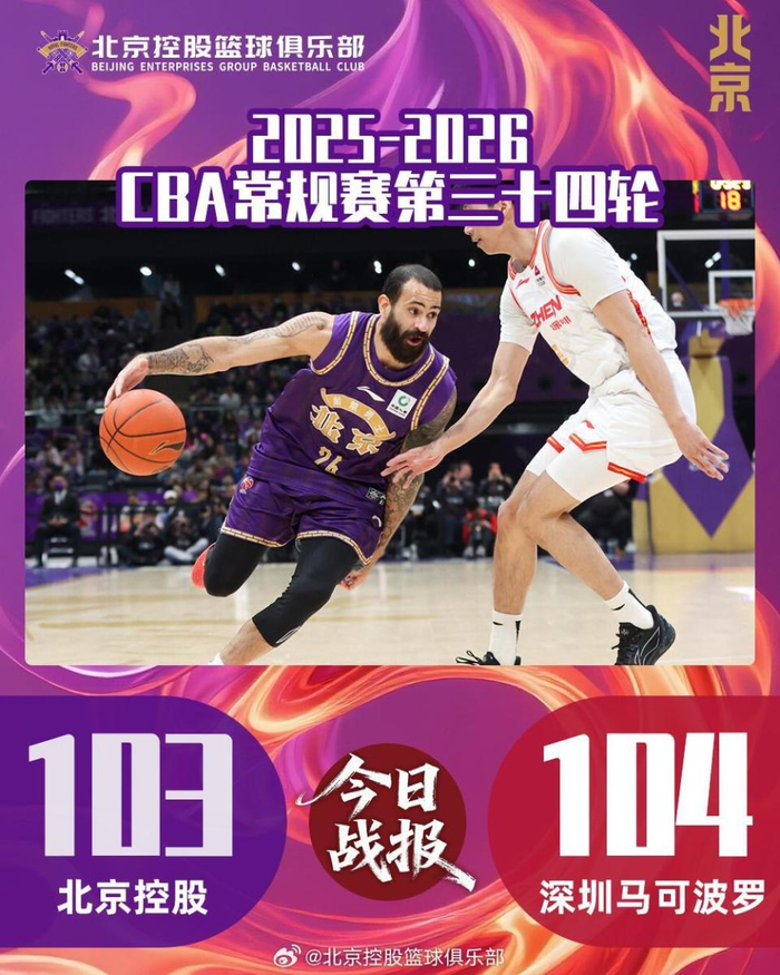 北控男篮力拼全场憾负深圳马可波罗 里勒45分难